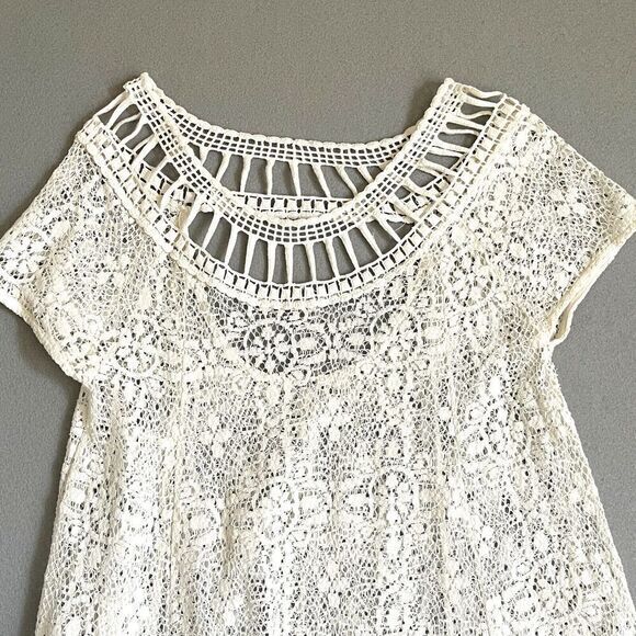 Free People Holy Mountain Mini Floral Crochet Dress M White Cottagecore Coquette - Picture 3 of 12